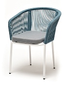 "марсель" стул плетеный из роупа, каркас алюминий светло-серый (ral7035) шагрень, роуп бирюзовый круглый, ткань светло-серая в официальном магазине viva-verde.ru