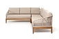 "Канны" диван модульный плетеный из роупа, основание дуб, роуп бежевый круглый, ткань бежевая 035